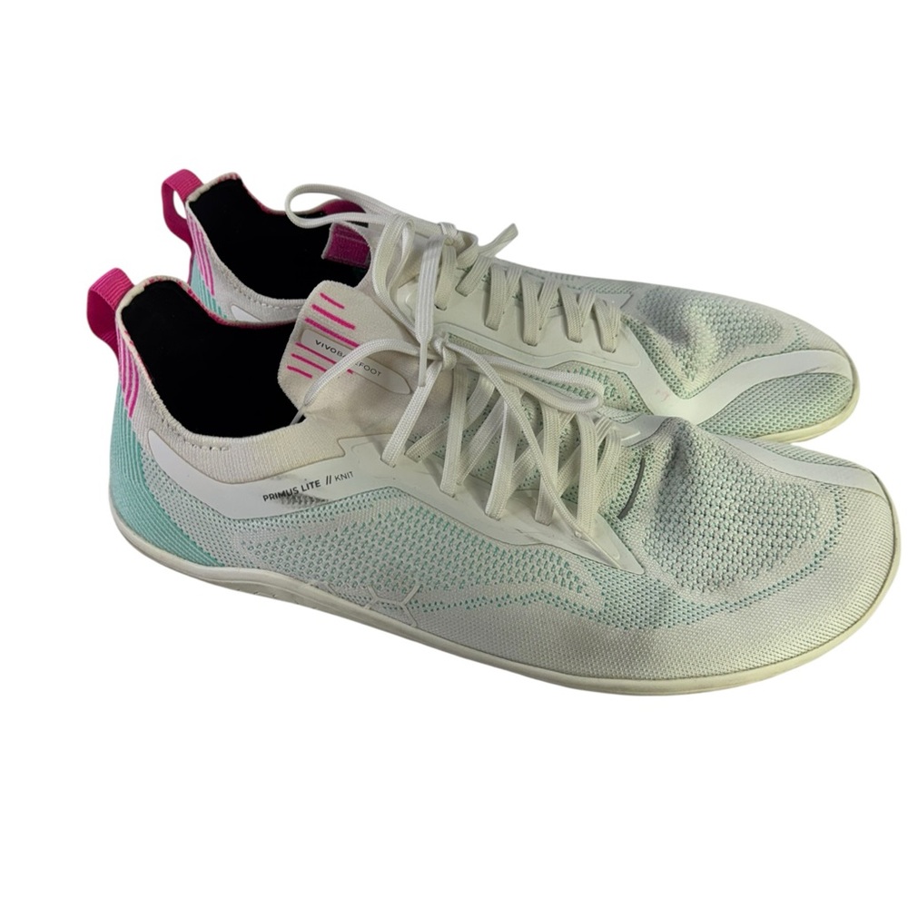 Vivo barefoot Primus Lite Knit Men 44 White Teal Pink Sneakers Running Training